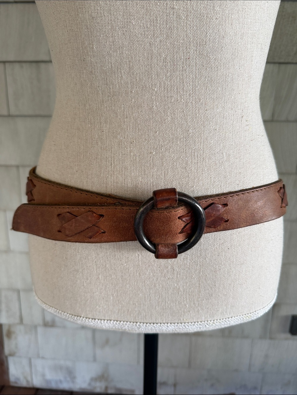 Banana Republic Brown Genuine Leather Woven Ring Buckle Belt Size M